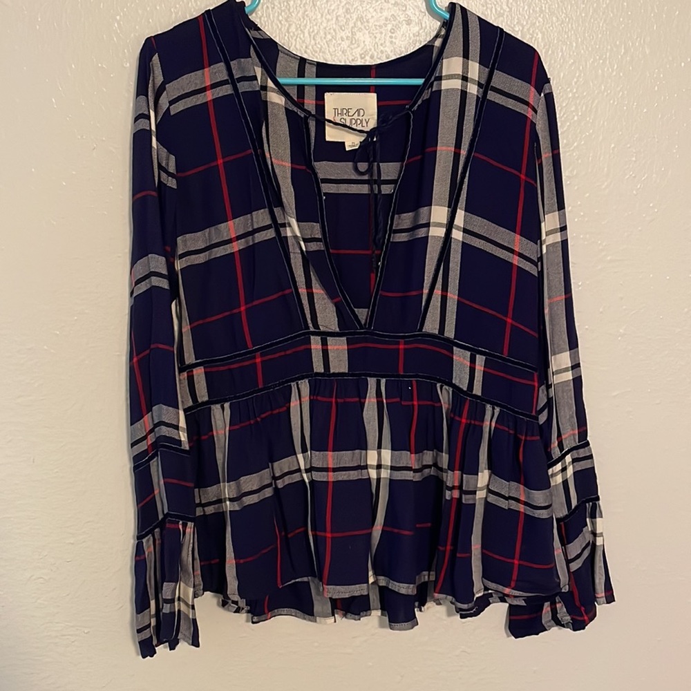 Thread & Supply Plaid Tartan Peplum Blouse